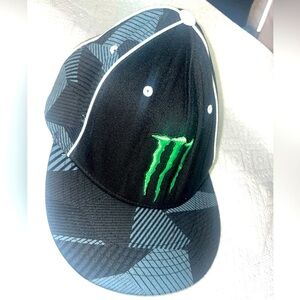 Monster Energy Drink Black Flex Fit Ball Cap Small Medium Hat Stretch Green Logo